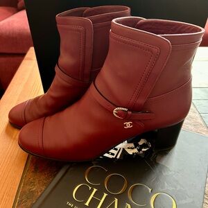CHANEL Women's Burgundy Ankle Boots size 41/ 9.5